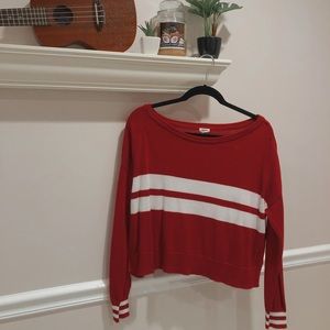 Red and white long sleeve sweater